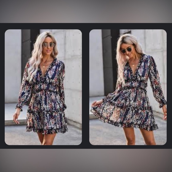 Edite Mode | Dresses | Edite Mode Dress Dark Blue With Flowers | Poshmark